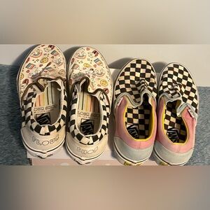 Bundle Vans Checkered Slip-Ons with Emoji Print women’s size7.5
